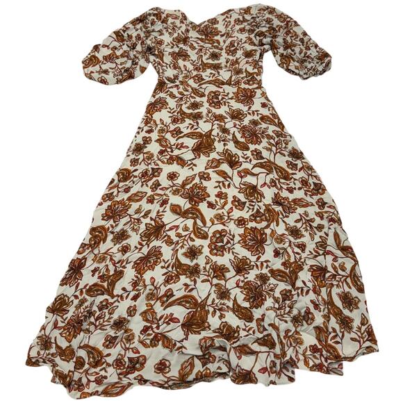 Nicholas Dress Womens 8 White Orange Floral‎ Printed Danielle Linen Midi - Picture 5 of 13